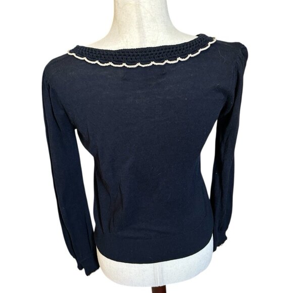 Ladies Cardigan Embroidered Collar Long Sleeve Cherries Navy Size Medium Topshop - Picture 9 of 12